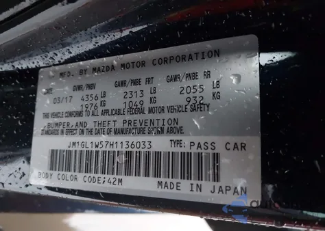 2017 Mazda Mazda6 Grand Touring from USA, damaged, VIN JM1GL1W57H1136033